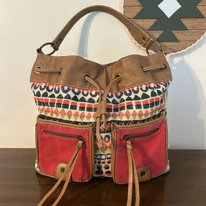 Nine West Vintage America Collection Red and Brown Patterned Backpack